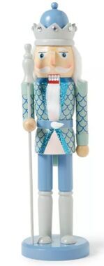Wooden Christmas Nutcracker, 14", WHITE MALE COASTAL SEA KING WITH STAFF, BLK